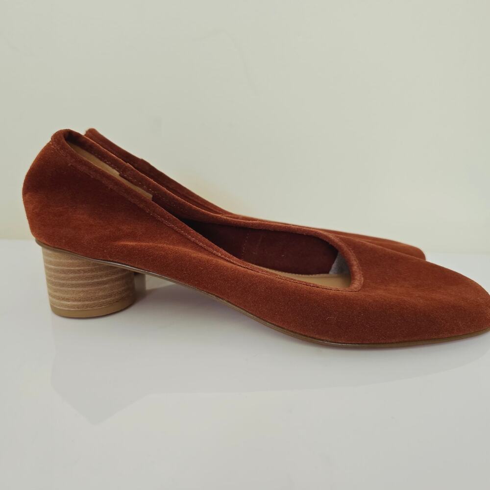 Anthropologie Soludos Juliette Pumps Stacked Heel Suede Round Toe Rust Orange 11 - Picture 6 of 12
